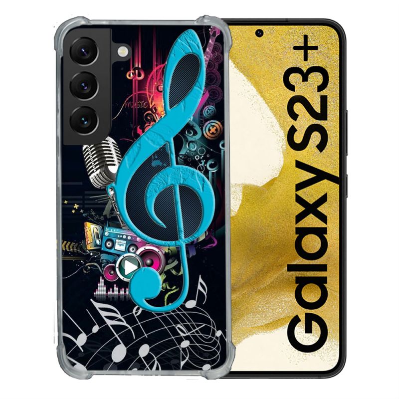 Coque Renforcée En Verre Trempé Pour Samsung Galaxy S23 Plus Musique Cle Sol Bleu