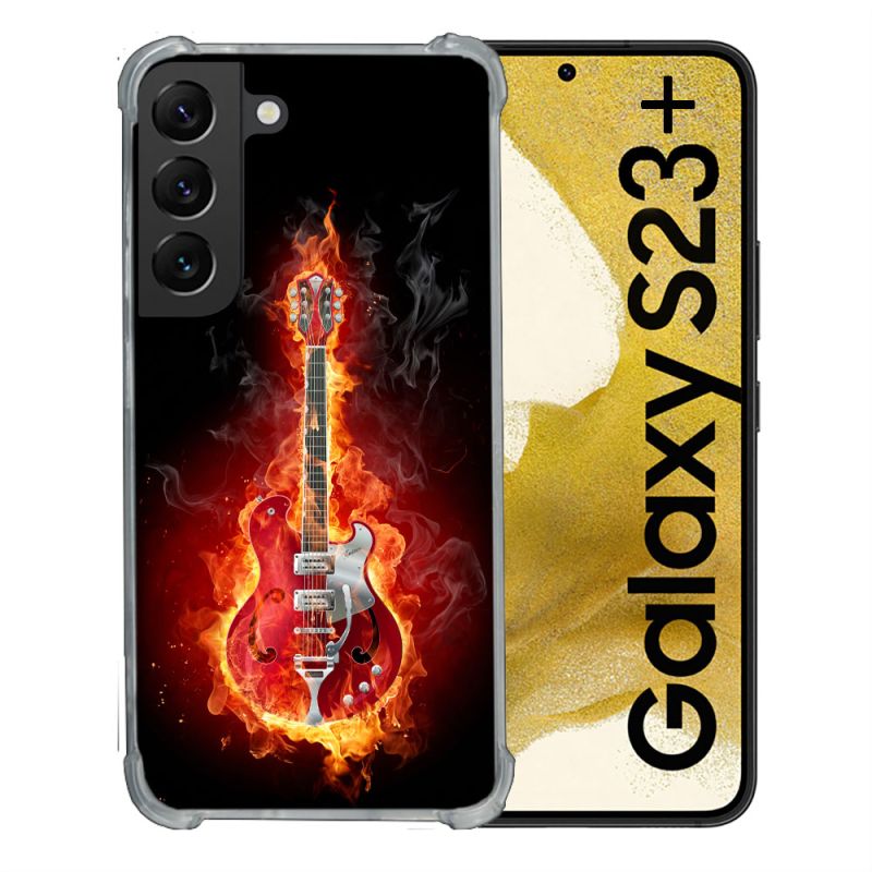 Coque Renforcée En Verre Trempé Pour Samsung Galaxy S23 Plus Musique Guitare Electrique