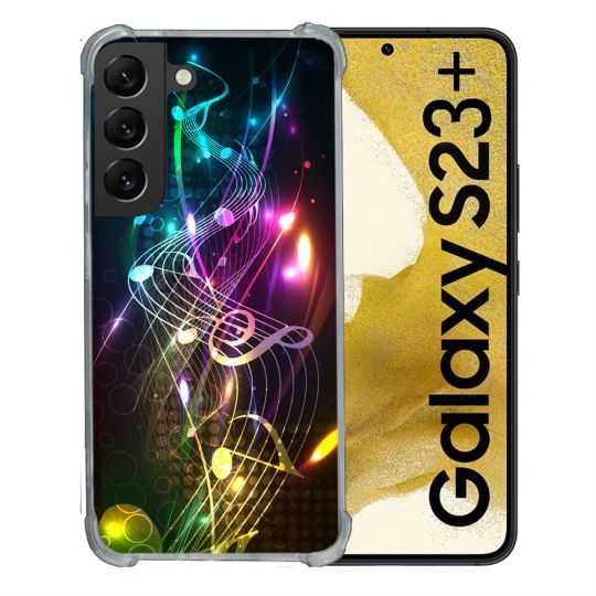 Coque Renforcée En Verre Trempé Pour Samsung Galaxy S23 Plus Musique Partition Multicolore