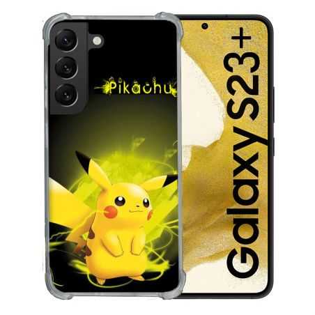Coque Renforcée En Verre Trempé Pour Samsung Galaxy S23 Plus Pokemon Pikachu Eclair