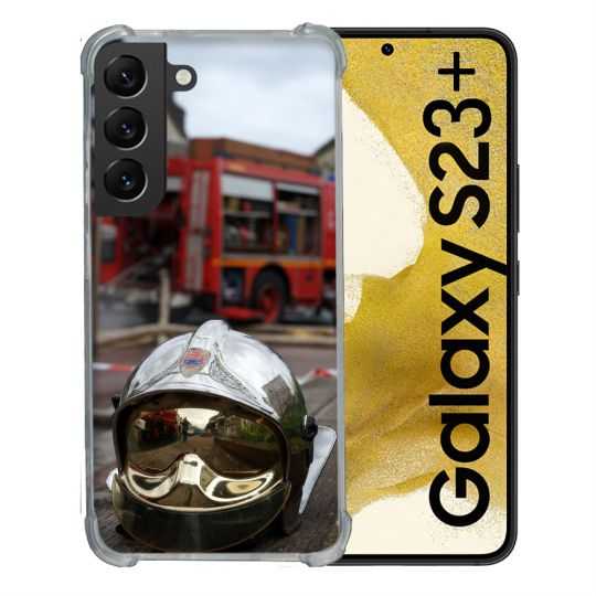 Coque Renforcée En Verre Trempé Pour Samsung Galaxy S23 Plus Pompier Casque Camion