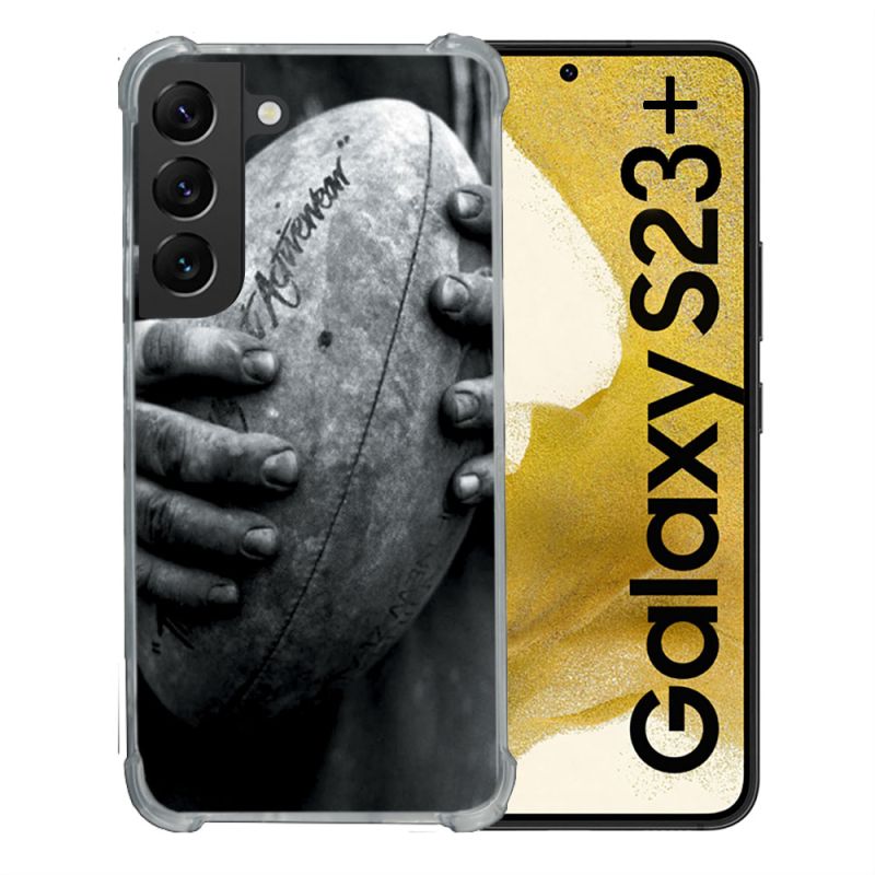 Coque Renforcée En Verre Trempé Pour Samsung Galaxy S23 Plus Sport Rugby Ballon Vintage