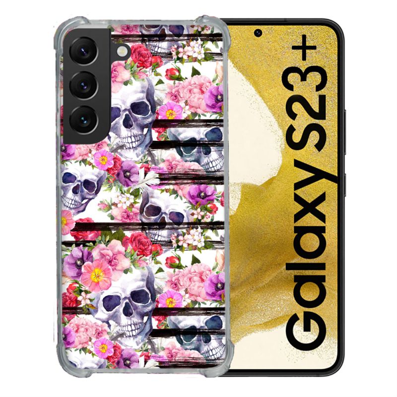 Coque Renforcée En Verre Trempé Pour Samsung Galaxy S23 Plus Tete de Mort Pattern