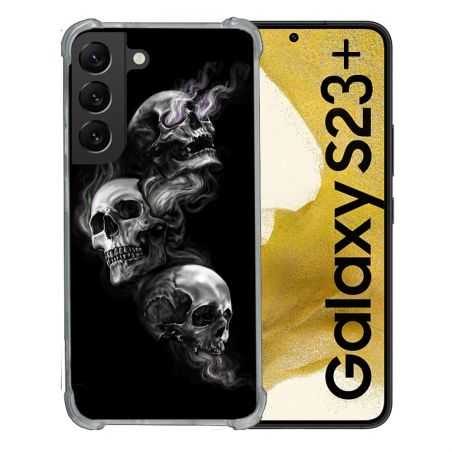 Coque Renforcée En Verre Trempé Pour Samsung Galaxy S23 Plus Tete de Mort Triple