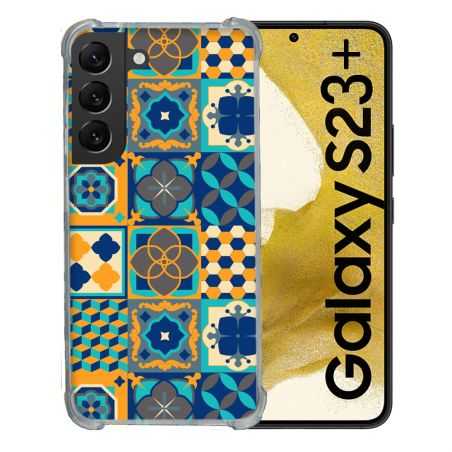 Coque Renforcée En Verre Trempé Pour Samsung Galaxy S23 Plus Texture Carreau Ciment Orange