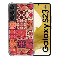 Coque Renforcée En Verre Trempé Pour Samsung Galaxy S23 Plus Texture Carreau Ciment Rouge