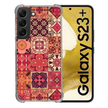 Coque Renforcée En Verre Trempé Pour Samsung Galaxy S23 Plus Texture Carreau Ciment Rouge