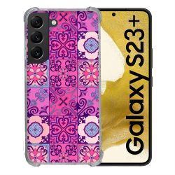 Coque Renforcée En Verre Trempé Pour Samsung Galaxy S23 Plus Texture Carreau Ciment Violet