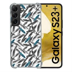 Coque Renforcée En Verre Trempé Pour Samsung Galaxy S23 Plus Texture Plume Canard
