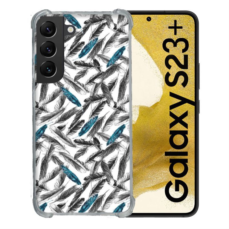 Coque Renforcée En Verre Trempé Pour Samsung Galaxy S23 Plus Texture Plume Canard