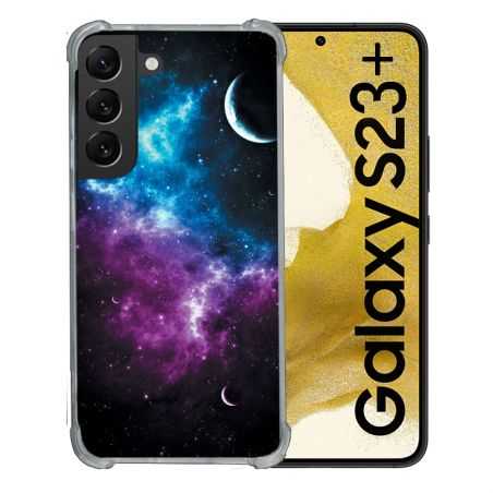 Coque Renforcée En Verre Trempé Pour Samsung Galaxy S23 Plus Univers Bleu Violet