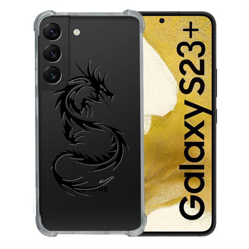 Coque Renforcée En Verre Trempé Transparente Pour Samsung Galaxy S23 Plus Dragon Noir