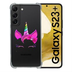 Coque Renforcée En Verre Trempé Transparente Pour Samsung Galaxy S23 Plus Licorne Paillette