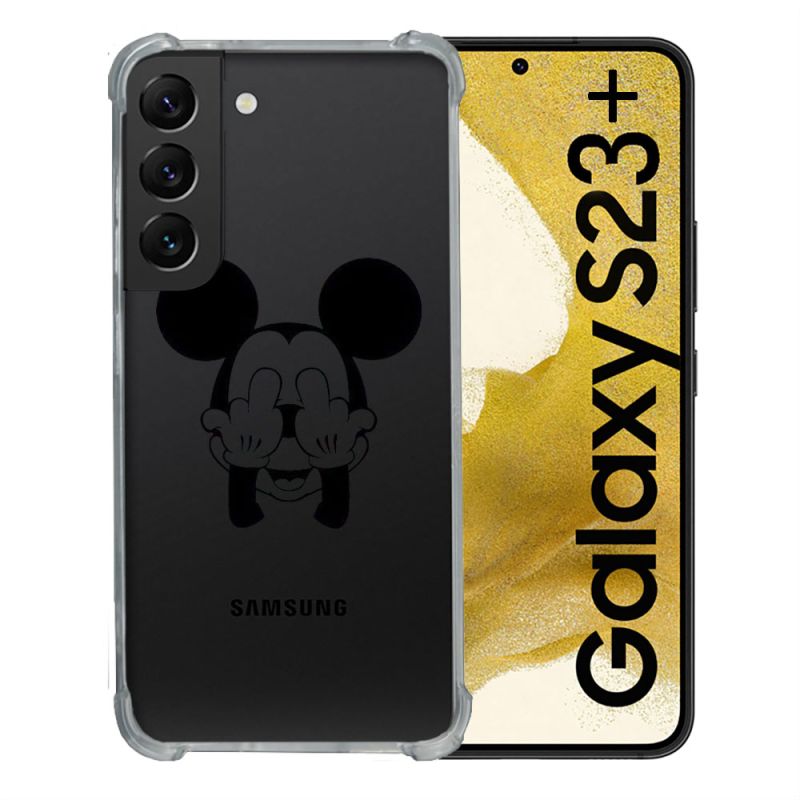 Coque Renforcée En Verre Trempé Transparente Pour Samsung Galaxy S23 Plus Mickey doigt