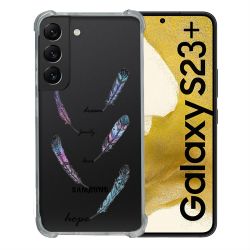 Coque Renforcée En Verre Trempé Transparente Pour Samsung Galaxy S23 Plus Plume Couleur