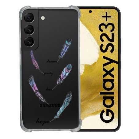 Coque Renforcée En Verre Trempé Transparente Pour Samsung Galaxy S23 Plus Plume Couleur