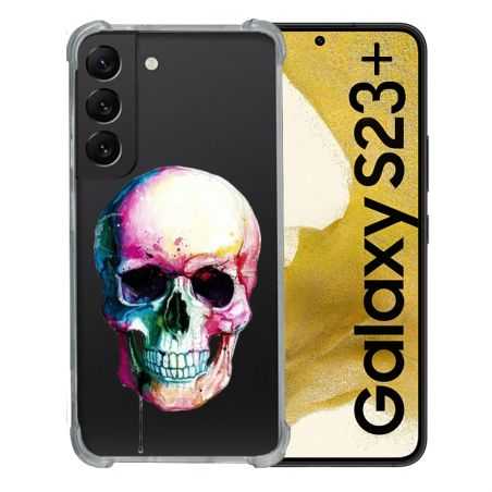 Coque Renforcée En Verre Trempé Transparente Pour Samsung Galaxy S23 Plus Skull Head Crane Colore