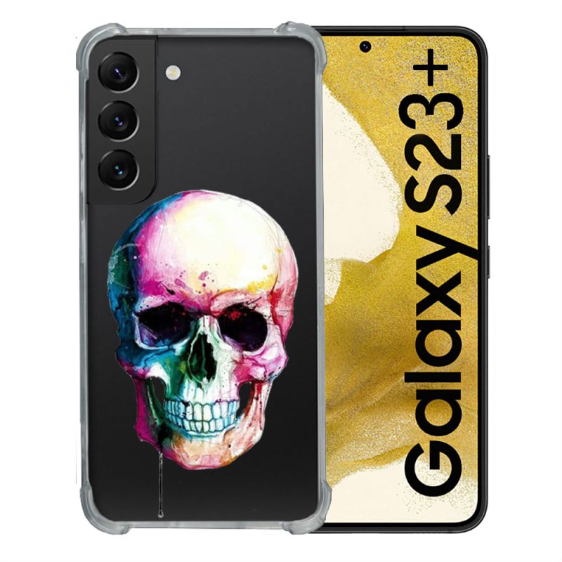 Coque Renforcée En Verre Trempé Transparente Pour Samsung Galaxy S23 Plus Skull Head Crane Colore