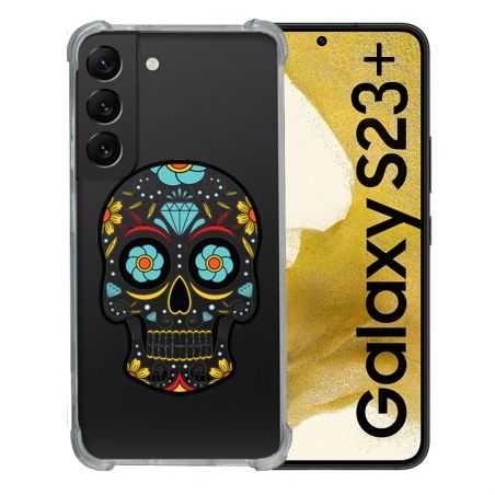 Coque Renforcée En Verre Trempé Transparente Pour Samsung Galaxy S23 Plus Tete Mort Color