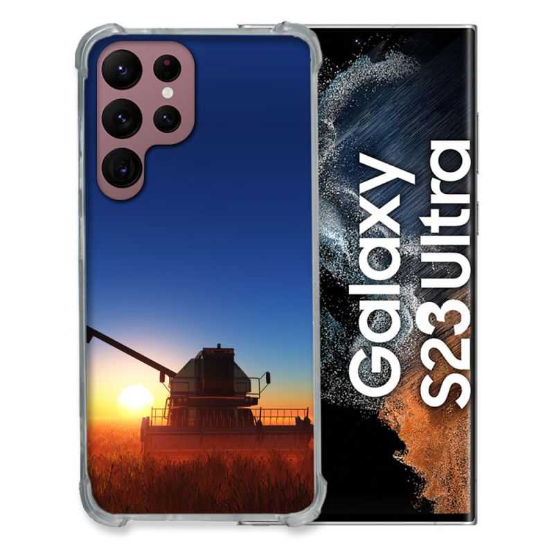 Coque Renfocée en Verre Trempé Pour Samsung Galaxy S23 Ultra Agriculture Moissonneuse Soleil