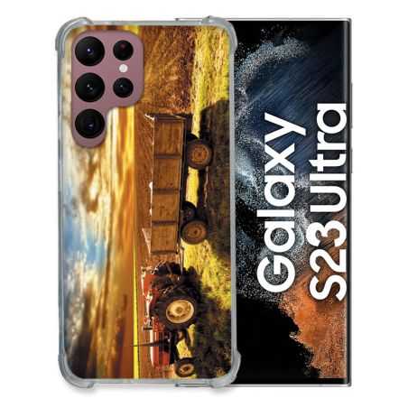 Coque Renfocée en Verre Trempé Pour Samsung Galaxy S23 Ultra Agriculture Tracteur Color