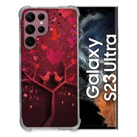Coque Renfocée en Verre Trempé Pour Samsung Galaxy S23 Ultra Amour Arbre
