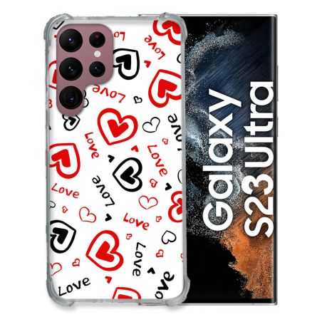 Coque Renfocée en Verre Trempé Pour Samsung Galaxy S23 Ultra Amour Love