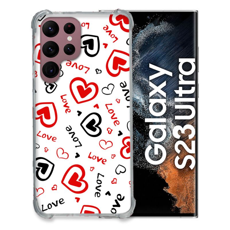 Coque Renfocée en Verre Trempé Pour Samsung Galaxy S23 Ultra Amour Love