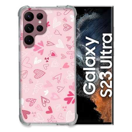 Coque Renfocée en Verre Trempé Pour Samsung Galaxy S23 Ultra Amour Ptis Coeurs