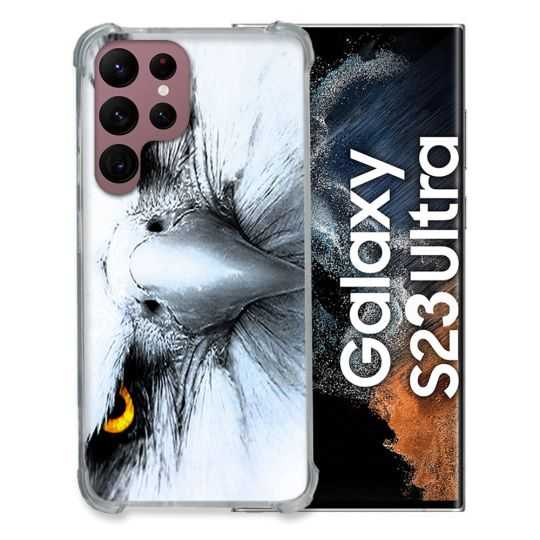 Coque Renfocée en Verre Trempé Pour Samsung Galaxy S23 Ultra Animal Aigle Royal Blanc