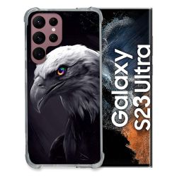 Coque Renfocée en Verre Trempé Pour Samsung Galaxy S23 Ultra Animal Aigle Royal Noir