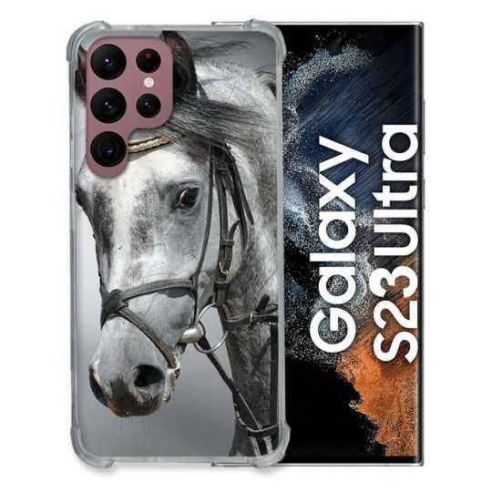 Coque Renfocée en Verre Trempé Pour Samsung Galaxy S23 Ultra Animal Cheval Blanc