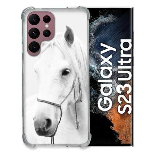 Coque Renfocée en Verre Trempé Pour Samsung Galaxy S23 Ultra Animal Cheval Cristal