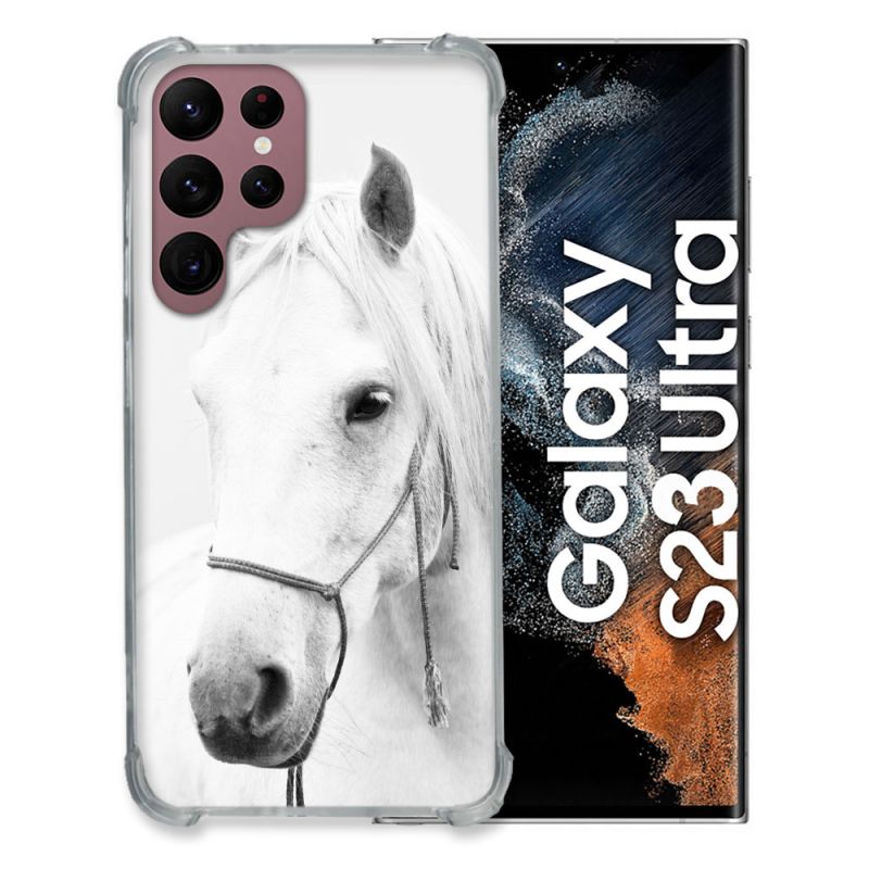 Coque Renfocée en Verre Trempé Pour Samsung Galaxy S23 Ultra Animal Cheval Cristal