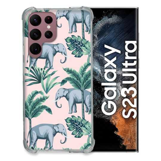 Coque Renfocée en Verre Trempé Pour Samsung Galaxy S23 Ultra Animal Elephant Pattern