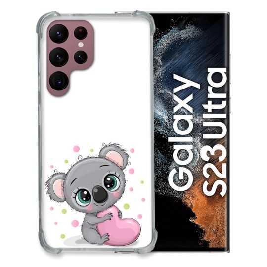 Coque Renfocée en Verre Trempé Pour Samsung Galaxy S23 Ultra Animal Koala Cœur