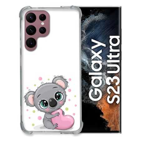 Coque Renfocée en Verre Trempé Pour Samsung Galaxy S23 Ultra Animal Koala Cœur