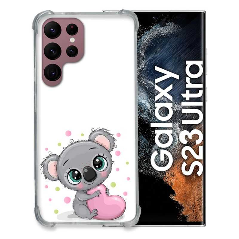 Coque Renfocée en Verre Trempé Pour Samsung Galaxy S23 Ultra Animal Koala Cœur