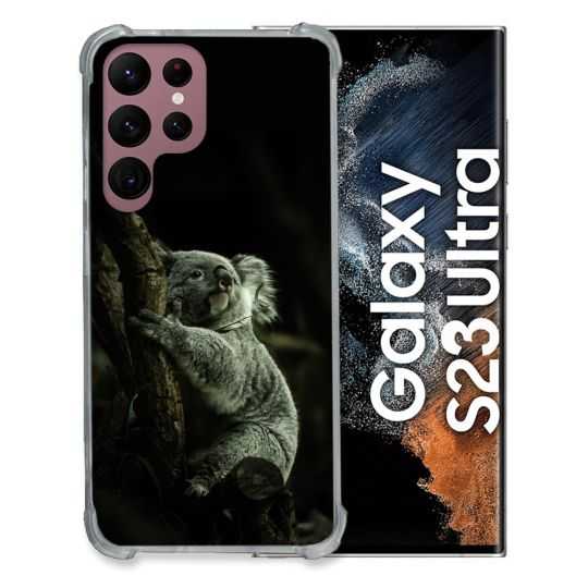 Coque Renfocée en Verre Trempé Pour Samsung Galaxy S23 Ultra Animal Koala Noir
