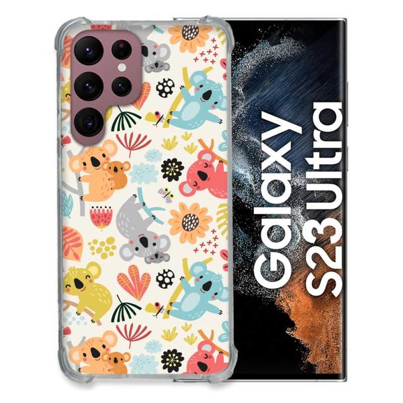 Coque Renfocée en Verre Trempé Pour Samsung Galaxy S23 Ultra Animal Koala Pattern
