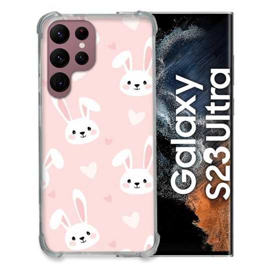Coque Renfocée en Verre Trempé Pour Samsung Galaxy S23 Ultra Animal Lapin Rose