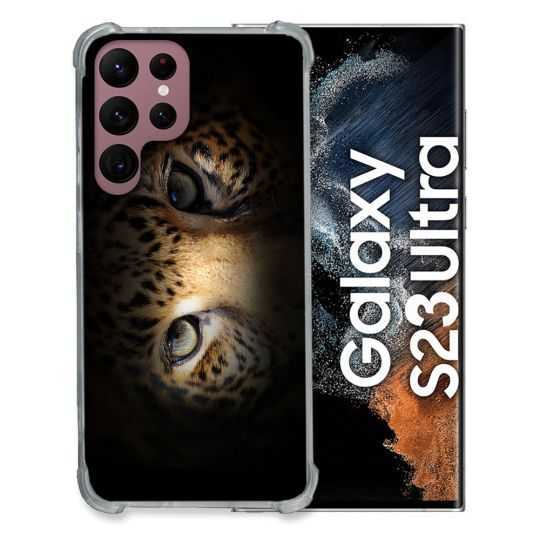 Coque Renfocée en Verre Trempé Pour Samsung Galaxy S23 Ultra Animal Leopard Yeux