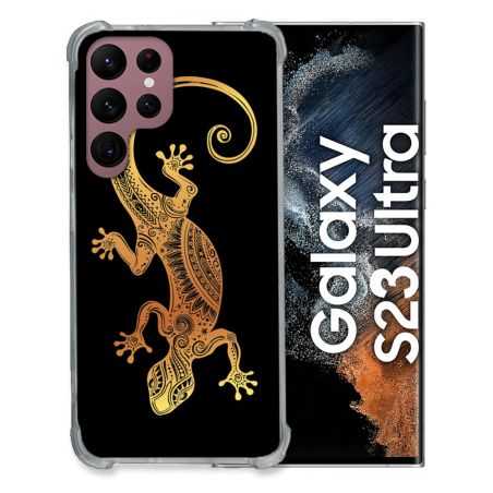 Coque Renfocée en Verre Trempé Pour Samsung Galaxy S23 Ultra Animal Lezard Noir