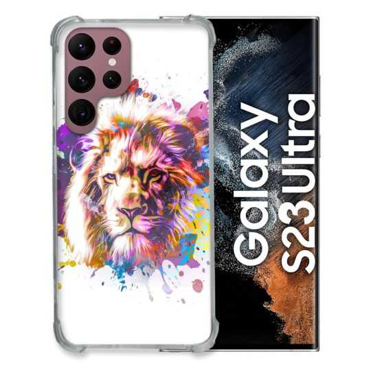 Coque Renfocée en Verre Trempé Pour Samsung Galaxy S23 Ultra Animal Lion Tag