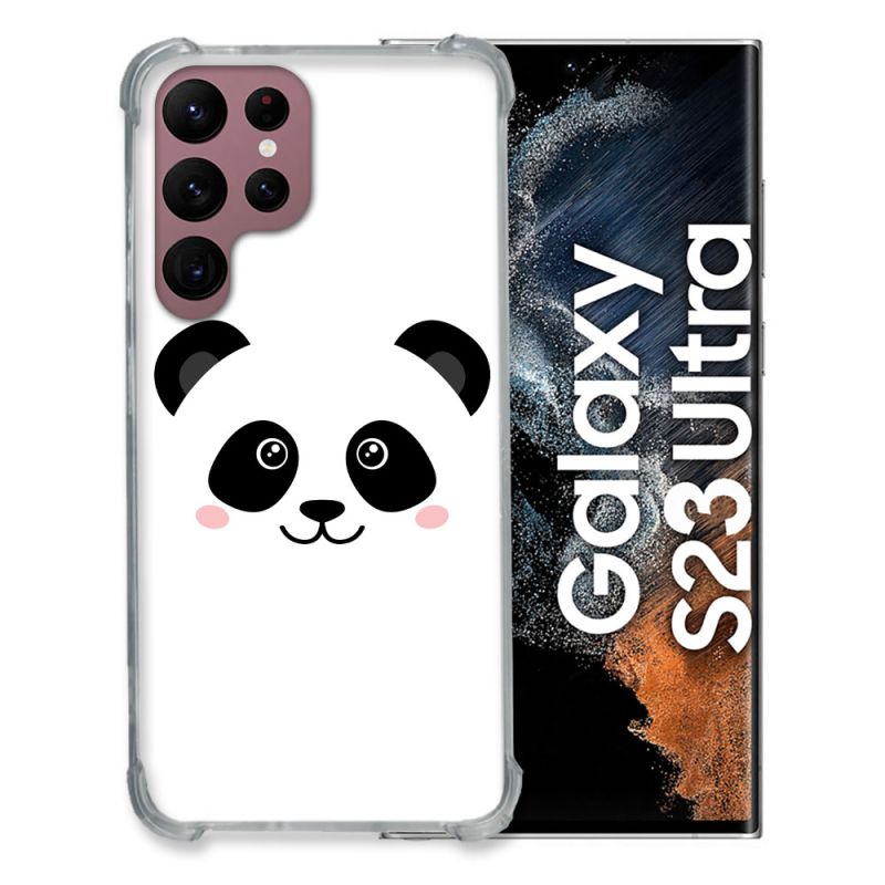 Coque Renfocée en Verre Trempé Pour Samsung Galaxy S23 Ultra Animal Panda Blanc