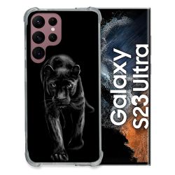 Coque Renfocée en Verre Trempé Pour Samsung Galaxy S23 Ultra Animal Panthère Noire