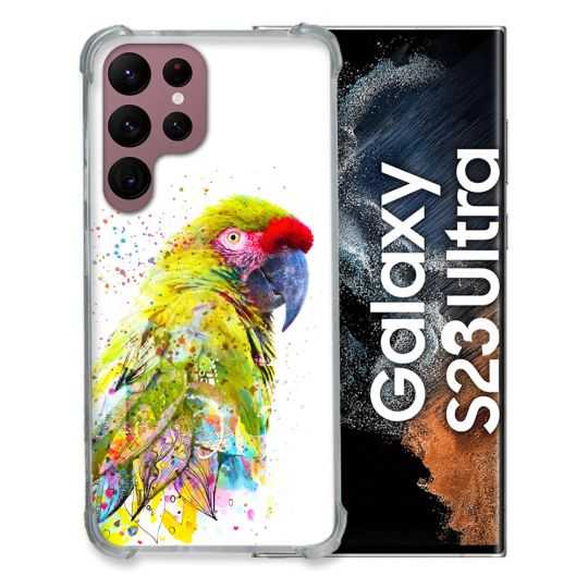 Coque Renfocée en Verre Trempé Pour Samsung Galaxy S23 Ultra Animal Perroquet Jaune