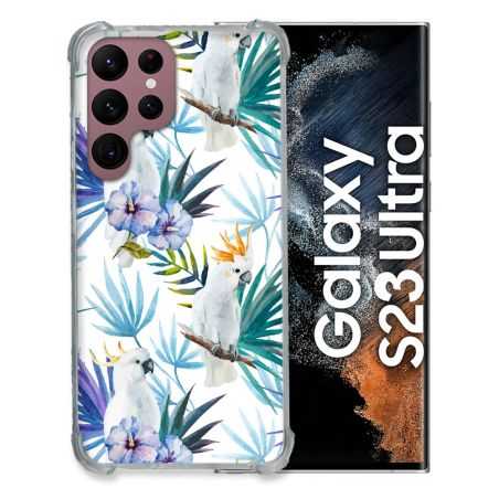 Coque Renfocée en Verre Trempé Pour Samsung Galaxy S23 Ultra Animal Perroquet Peinture