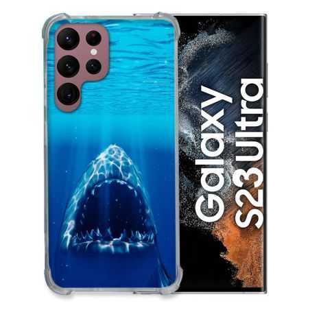 Coque Renfocée en Verre Trempé Pour Samsung Galaxy S23 Ultra Animal Requin Dent