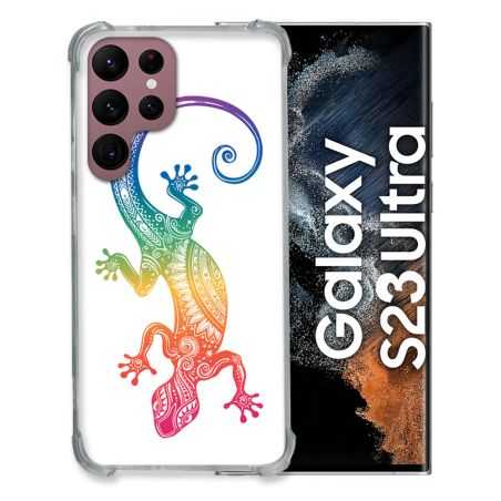 Coque Renfocée en Verre Trempé Pour Samsung Galaxy S23 Ultra Animal Salamandre Color